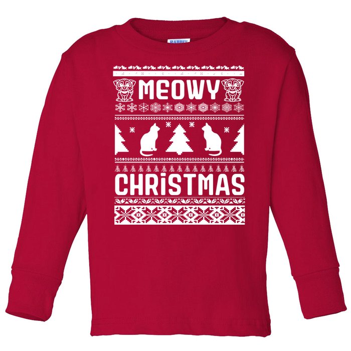 Meowy Cat Ugly Christmas Sweater Toddler Long Sleeve Shirt