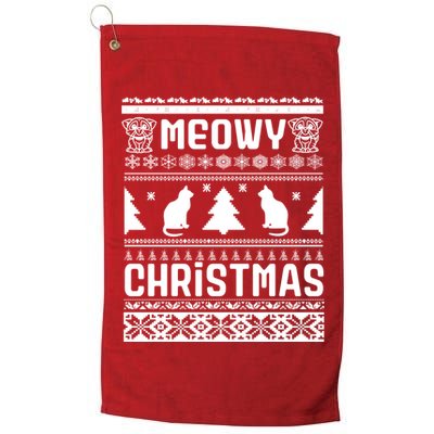 Meowy Cat Ugly Christmas Sweater Golf Towel