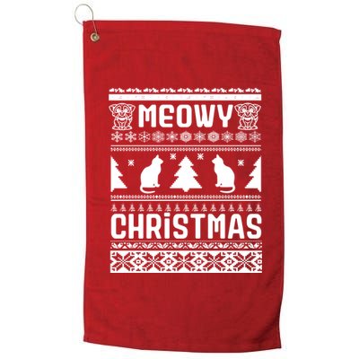 Meowy Cat Ugly Christmas Sweater Platinum Collection Golf Towel