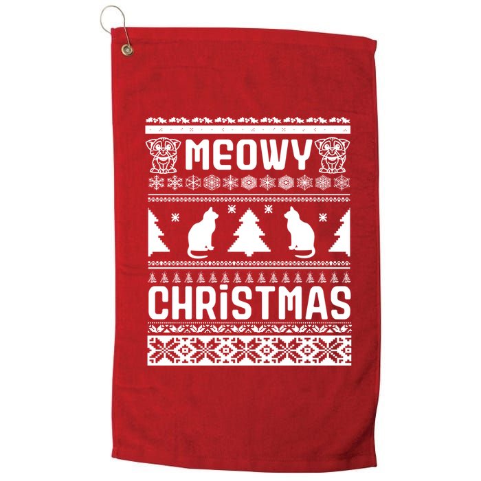 Meowy Cat Ugly Christmas Sweater Platinum Collection Golf Towel