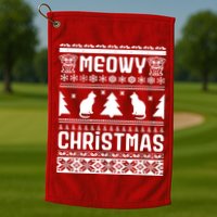 Meowy Cat Ugly Christmas Sweater Golf Towel