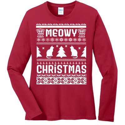 Meowy Cat Ugly Christmas Sweater Ladies Long Sleeve Shirt