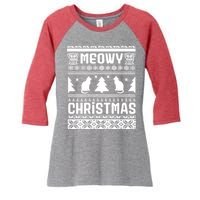 Meowy Cat Ugly Christmas Sweater Women's Tri-Blend 3/4-Sleeve Raglan Shirt