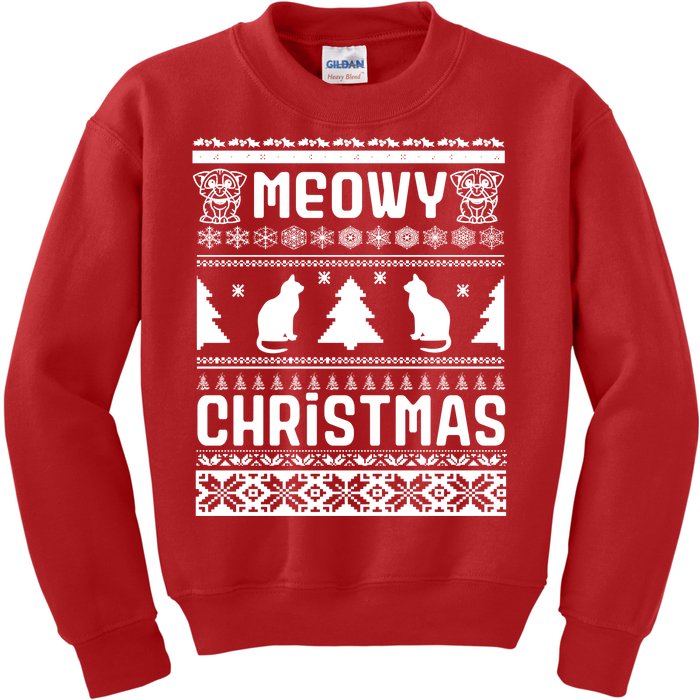 Meowy Cat Ugly Christmas Sweater Kids Sweatshirt