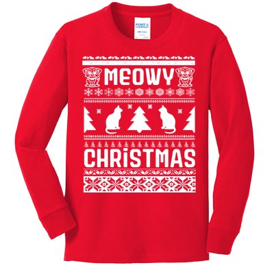 Meowy Cat Ugly Christmas Sweater Kids Long Sleeve Shirt