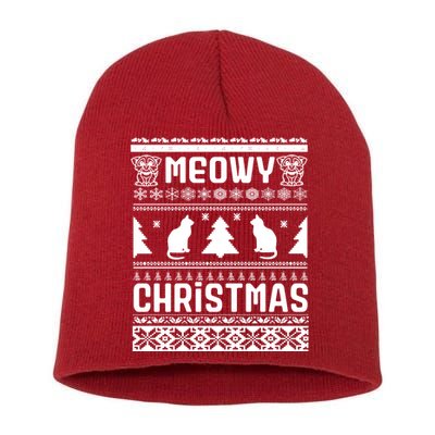 Meowy Cat Ugly Christmas Sweater Short Acrylic Beanie