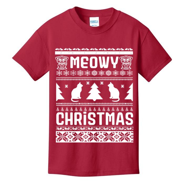 Meowy Cat Ugly Christmas Sweater Kids T-Shirt