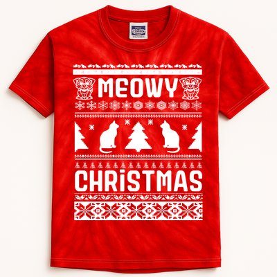 Meowy Cat Ugly Christmas Sweater Kids Tie-Dye T-Shirt