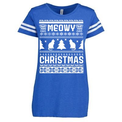 Meowy Cat Ugly Christmas Sweater Enza Ladies Jersey Football T-Shirt