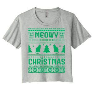 Meowy Cat Ugly Christmas Sweater Women's Crop Top Tee