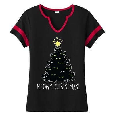 Meowy Christmas Ladies Halftime Notch Neck Tee