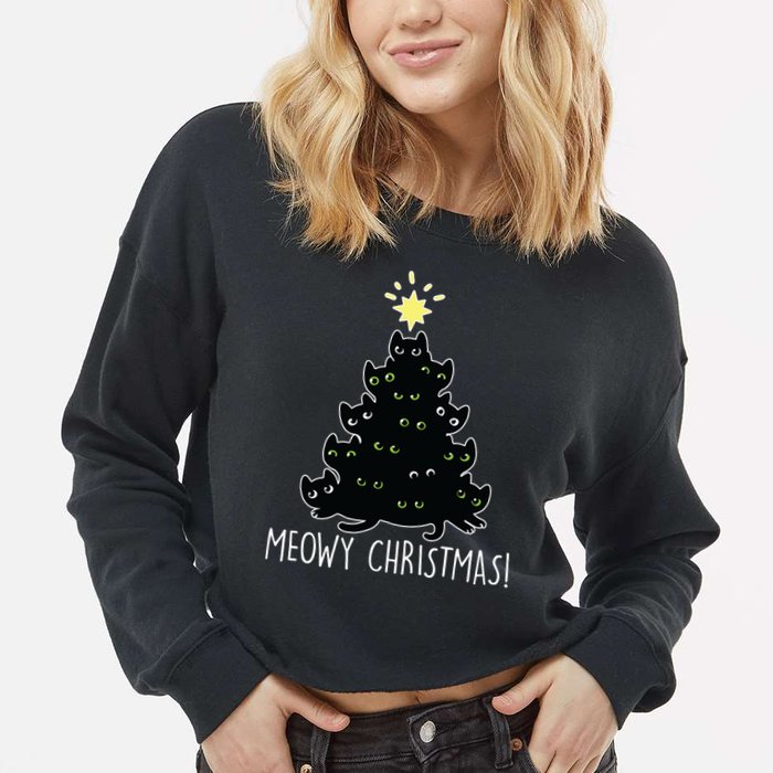 Meowy Christmas Cropped Pullover Crew