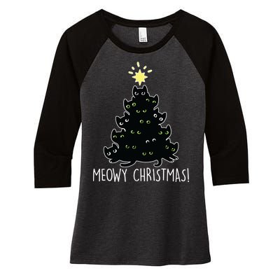 Meowy Christmas Women's Tri-Blend 3/4-Sleeve Raglan Shirt