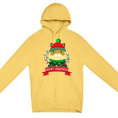 Meowy Christmas Cat Lights Premium Pullover Hoodie