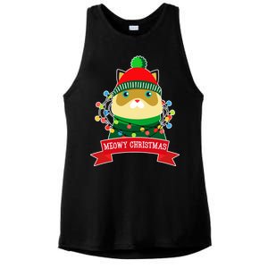 Meowy Christmas Cat Lights Ladies PosiCharge Tri-Blend Wicking Tank