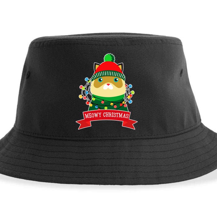 Meowy Christmas Cat Lights Sustainable Bucket Hat
