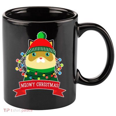 Meowy Christmas Cat Lights 11oz C Handle Ceramic Mug