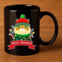 Meowy Christmas Cat Lights 11oz C Handle Ceramic Mug