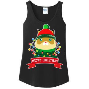 Meowy Christmas Cat Lights Ladies Essential Tank