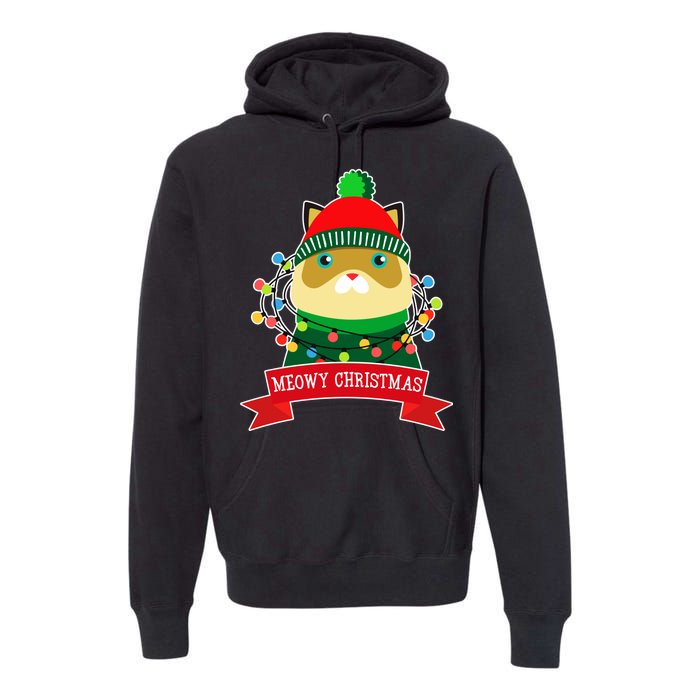 Meowy Christmas Cat Lights Premium Hoodie