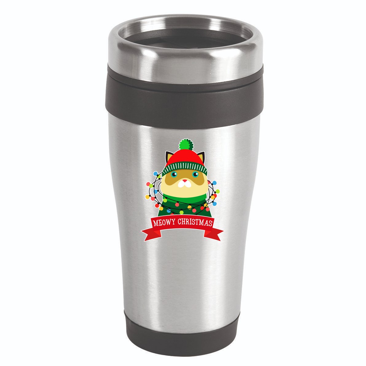 Meowy Christmas Cat Lights 16oz Travel Tumbler