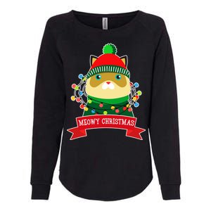 Meowy Christmas Cat Lights Womens California Wash Sweatshirt