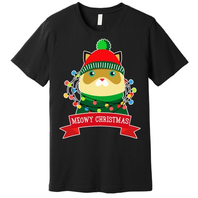 Meowy Christmas Cat Lights Premium T-Shirt