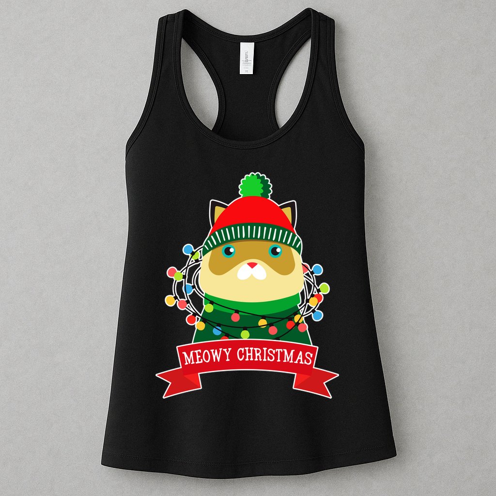 Meowy Christmas Cat Lights Womens Tank Top