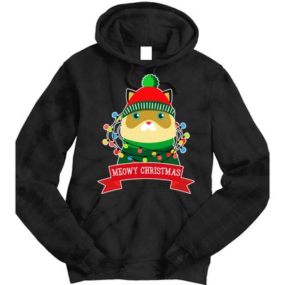 Meowy Christmas Cat Lights Tie Dye Hoodie