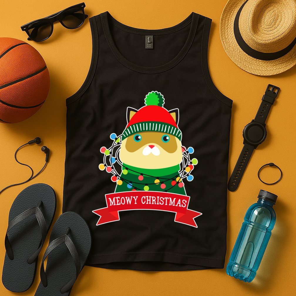 Meowy Christmas Cat Lights Tank Top