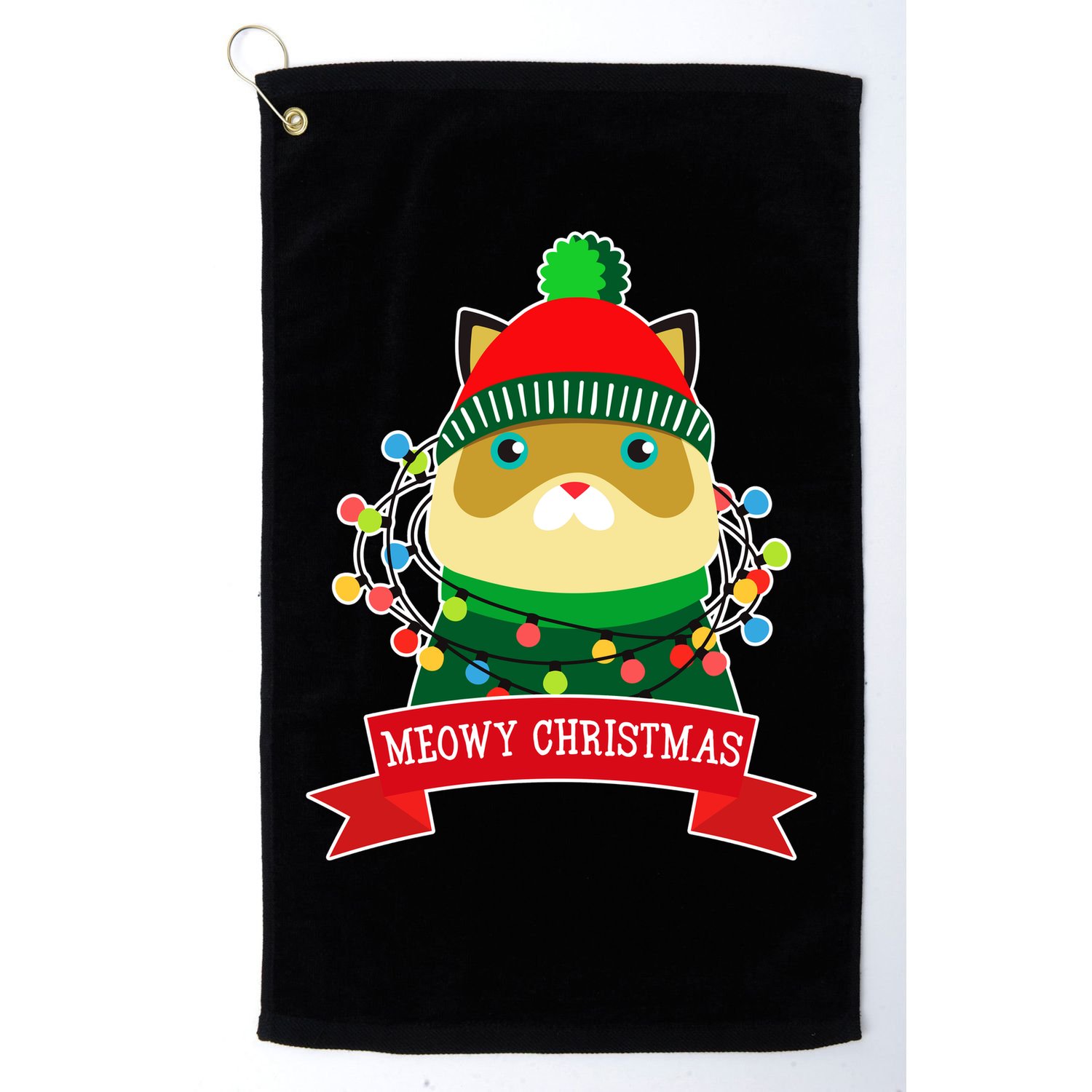 Meowy Christmas Cat Lights Golf Towel
