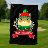 Meowy Christmas Cat Lights Golf Towel