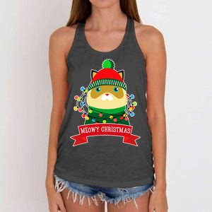 Meowy Christmas Cat Lights Women's Knotted Racerback Tank