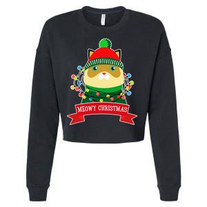 Meowy Christmas Cat Lights Cropped Pullover Crew