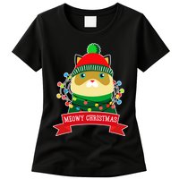 Meowy Christmas Cat Lights Womens T-Shirt