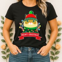 Meowy Christmas Cat Lights Womens T-Shirt