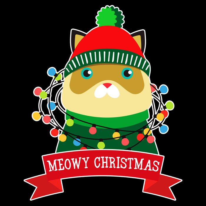 Meowy Christmas Cat Lights Womens T-Shirt