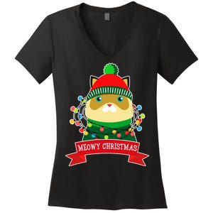 Meowy Christmas Cat Lights Women's V-Neck T-Shirt