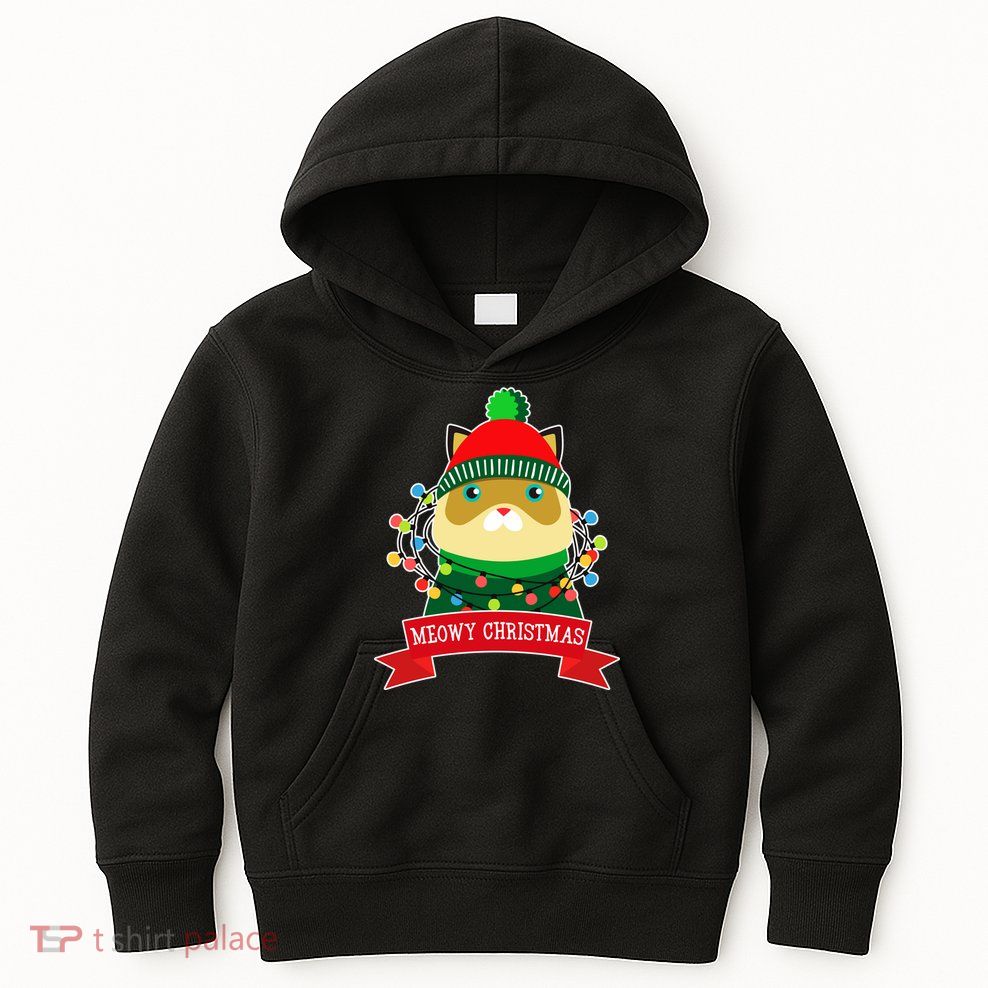 Meowy Christmas Cat Lights Kids Hoodie