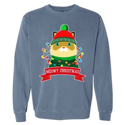 Meowy Christmas Cat Lights Garment-Dyed Sweatshirt