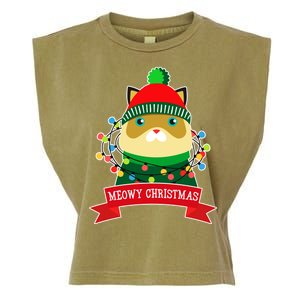 Meowy Christmas Cat Lights Garment-Dyed Women's Muscle Tee