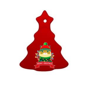 Meowy Christmas Cat Lights Ceramic Tree Ornament