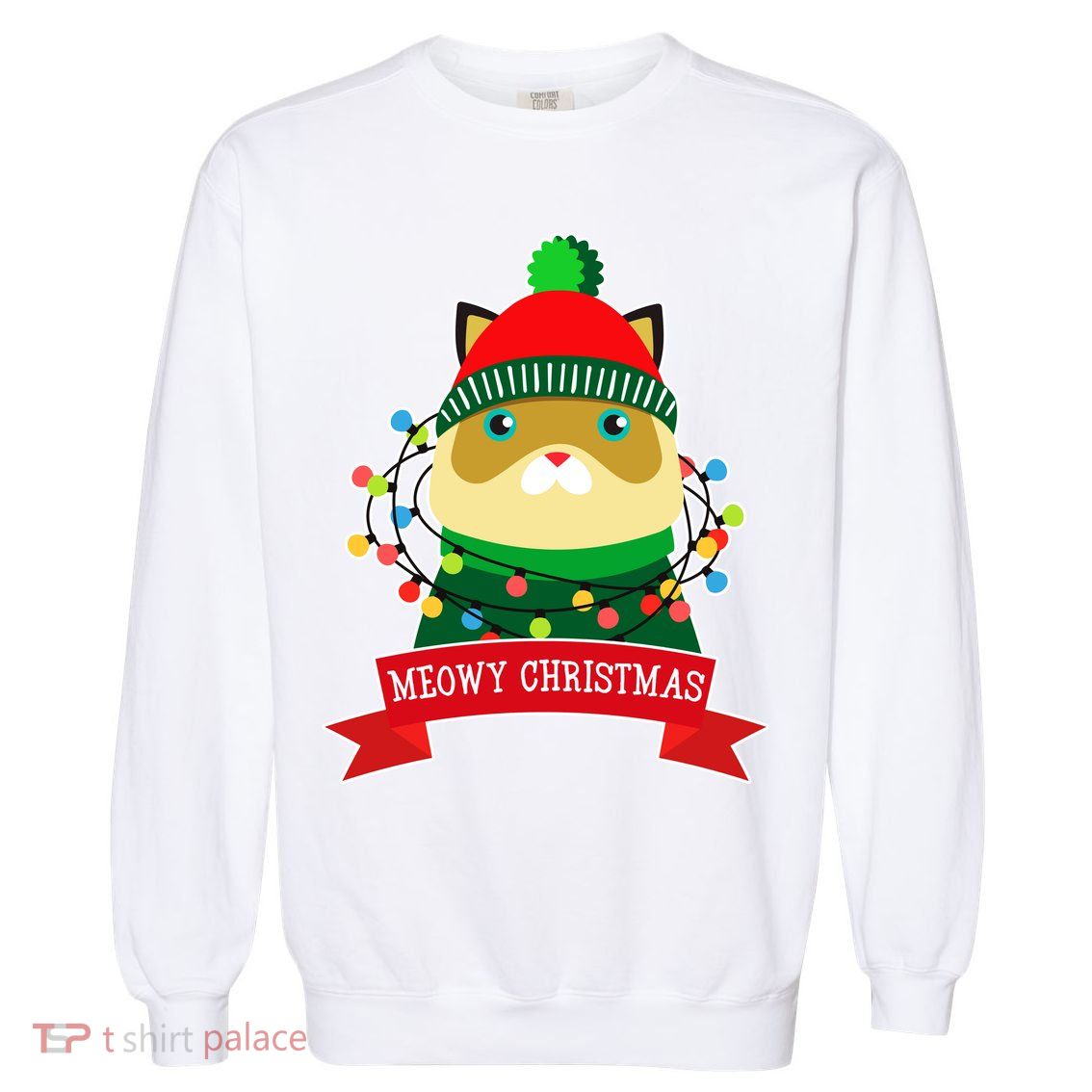 Meowy Christmas Cat Lights Garment-Dyed Sweatshirt