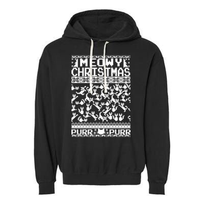 Meowy Christmas Cat Ugly Christmas Sweater Garment-Dyed Fleece Hoodie