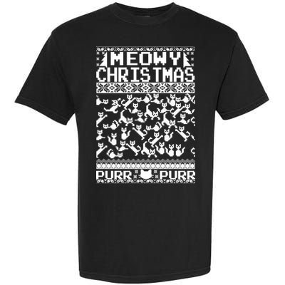 Meowy Christmas Cat Ugly Christmas Sweater Garment-Dyed Heavyweight T-Shirt