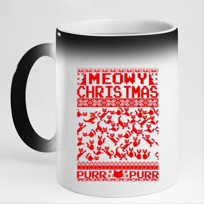 Meowy Christmas Cat Ugly Christmas Sweater 11oz Black Color Changing Mug