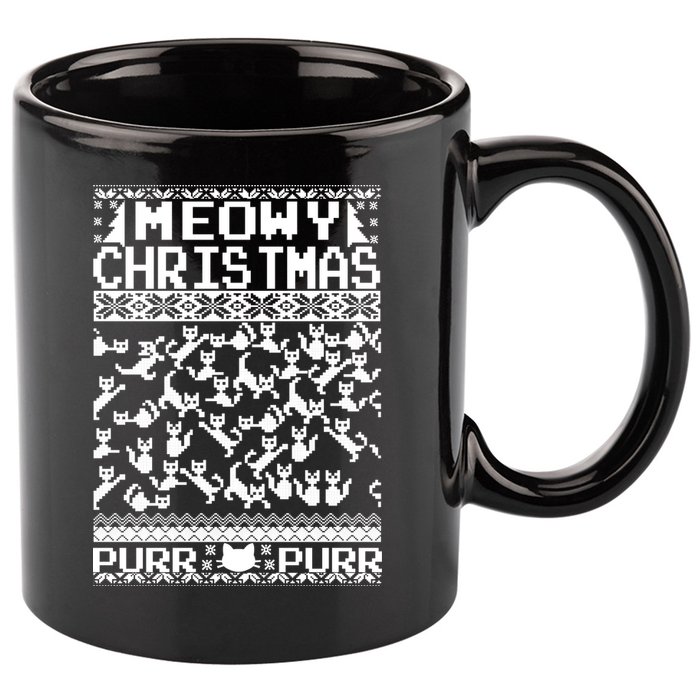 Meowy Christmas Cat Ugly Christmas Sweater 11oz C Handle Ceramic Mug