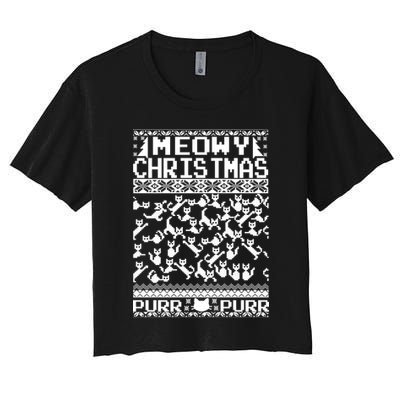 Meowy Christmas Cat Ugly Christmas Sweater Crop Top