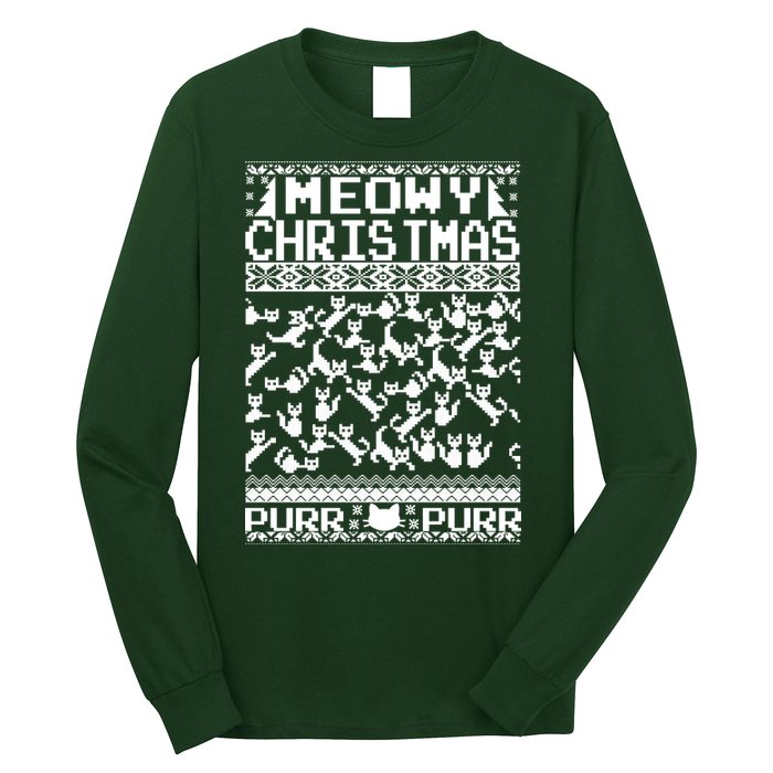 Meowy Christmas Cat Ugly Christmas Sweater Long Sleeve Shirt
