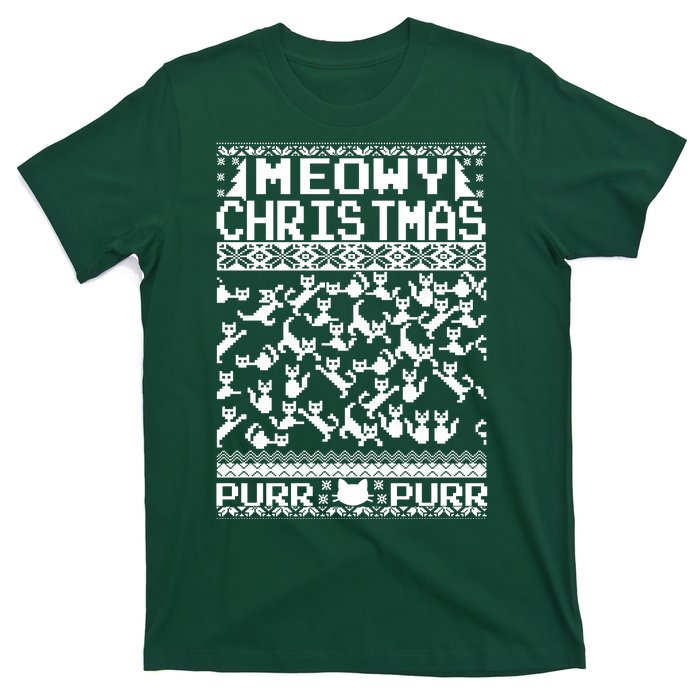 Meowy Christmas Cat Ugly Christmas Sweater T-Shirt